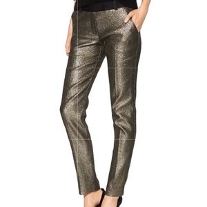 Trina Turk Los Angeles Gold Metallic Straight Leg Contrast Waist Pants